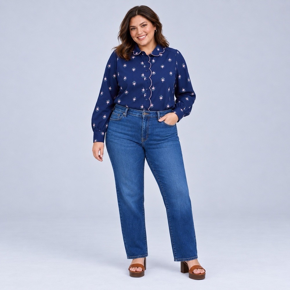 Torrid Belle Isle Top Womens Size 5X Plus Blue Floral Peter Pan Collar Button Up - Picture 2 of 10